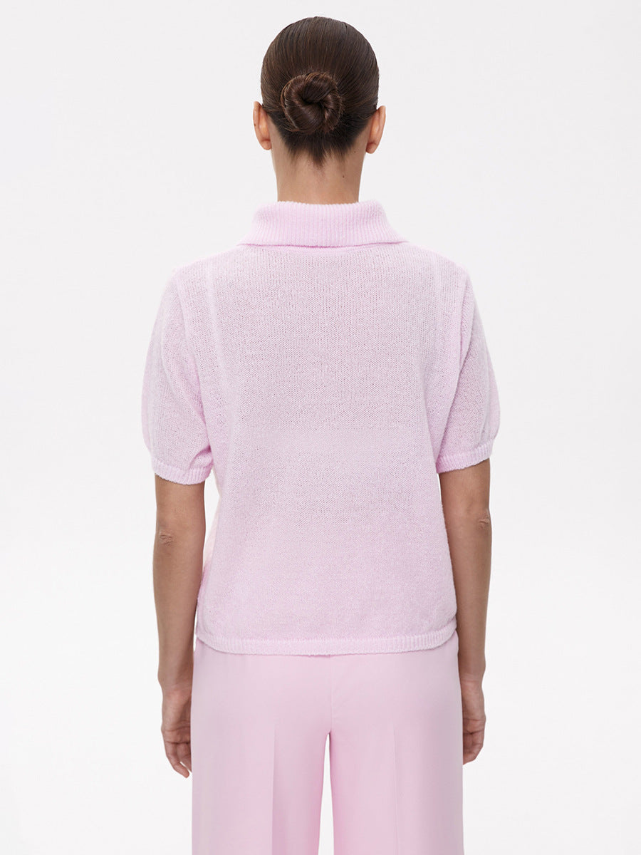 Simple Puff Sleeve Pullover Solid Knit Top