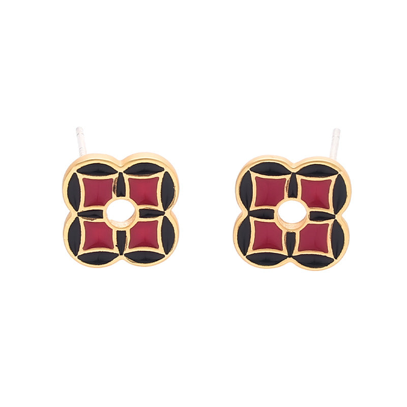 Vintage Geometric Floral Stud Earrings
