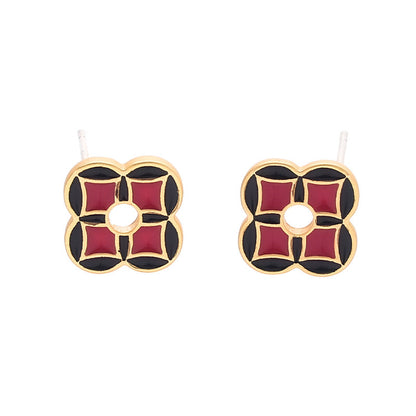 Vintage Geometric Floral Stud Earrings