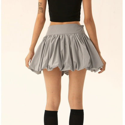 Sweet Solid Color Hem Puff Mini Skirts