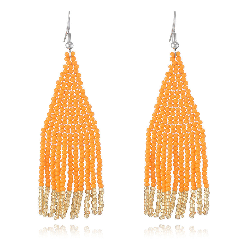 Color Block Beads Tassel Drop Earrings