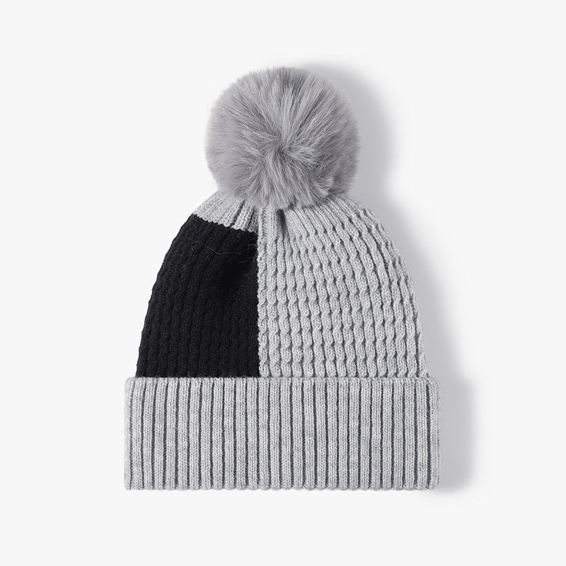 Contrast Color Warm Knit Pom Beanie