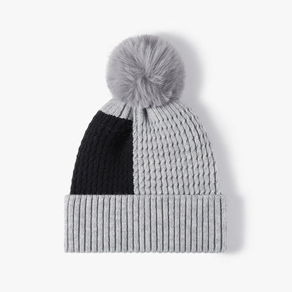 Contrast Color Warm Knit Pom Beanie