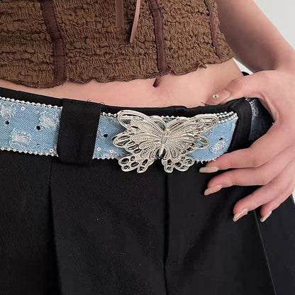 Butterfly Rhinestone Sequin Distressed Belt