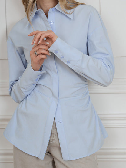 Elegant Solid Color Ruched Long Sleeve Top