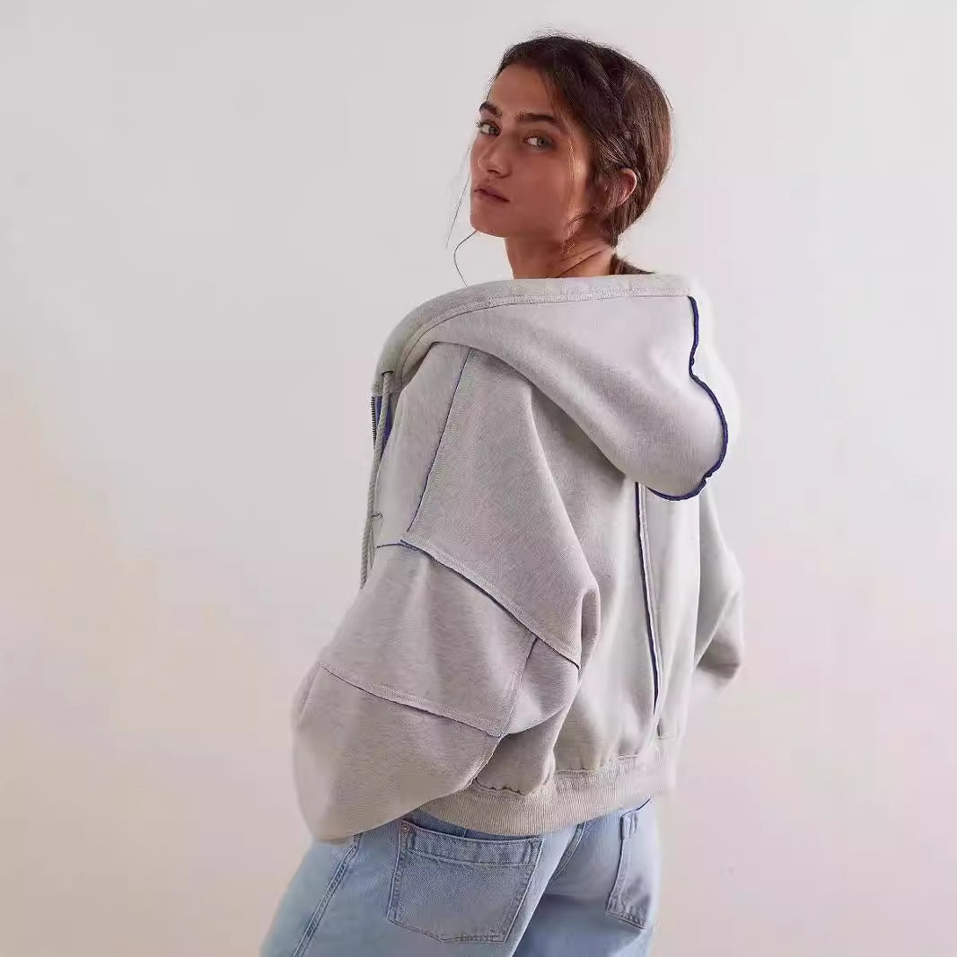 Street Loose Color Block Casual Hooded Hoodie