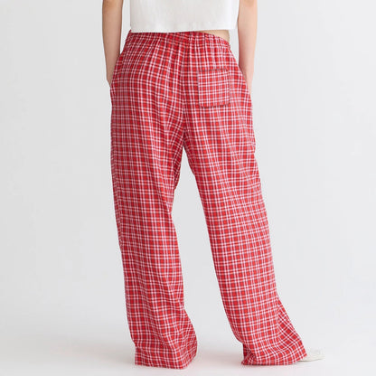 Plaid Loose Pockets Wide Leg Pants