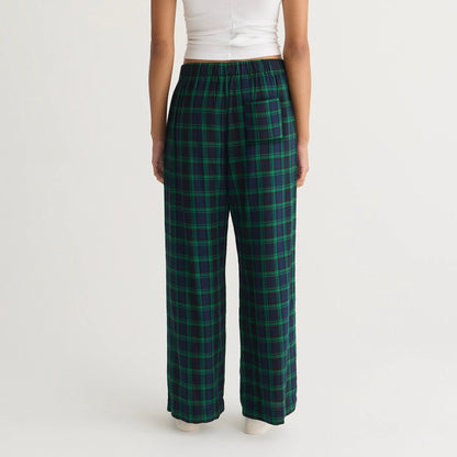 Plaid Loose Pockets Wide Leg Pants