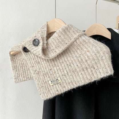 Solid Color Button Down High Collar Knit Scarve