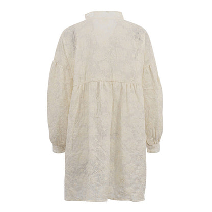 Flower Jacquard Lantern Sleeves Sweet Mini Dress