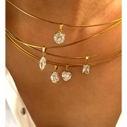 Sparking Zircon Stainless Steel Choker Necklace