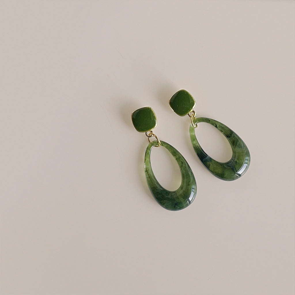 Green Geometric Resin Drop Dangle Earrings