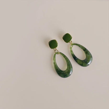 Green Geometric Resin Drop Dangle Earrings