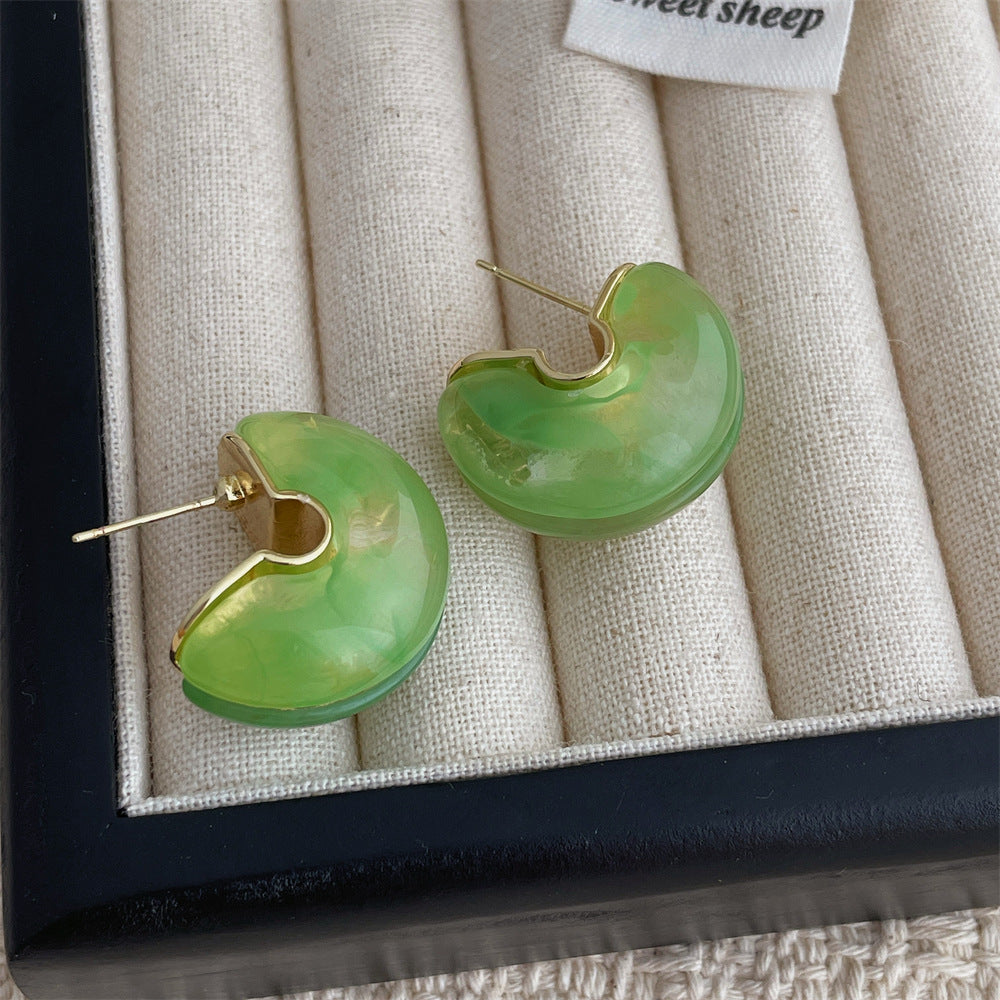 Simple C-Shape Stone Stud Earrings