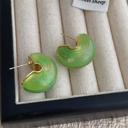 Simple C-Shape Stone Stud Earrings