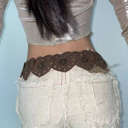 Vintage Patchwork Punk Stud Wide Belt