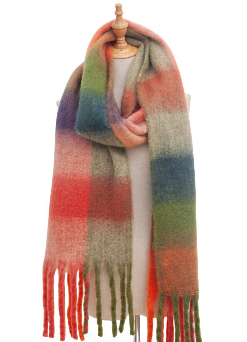 Contrast Color Plaid Tassel Scarves
