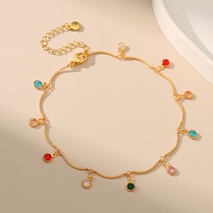 Color Zircon Pendant Chain Anklets
