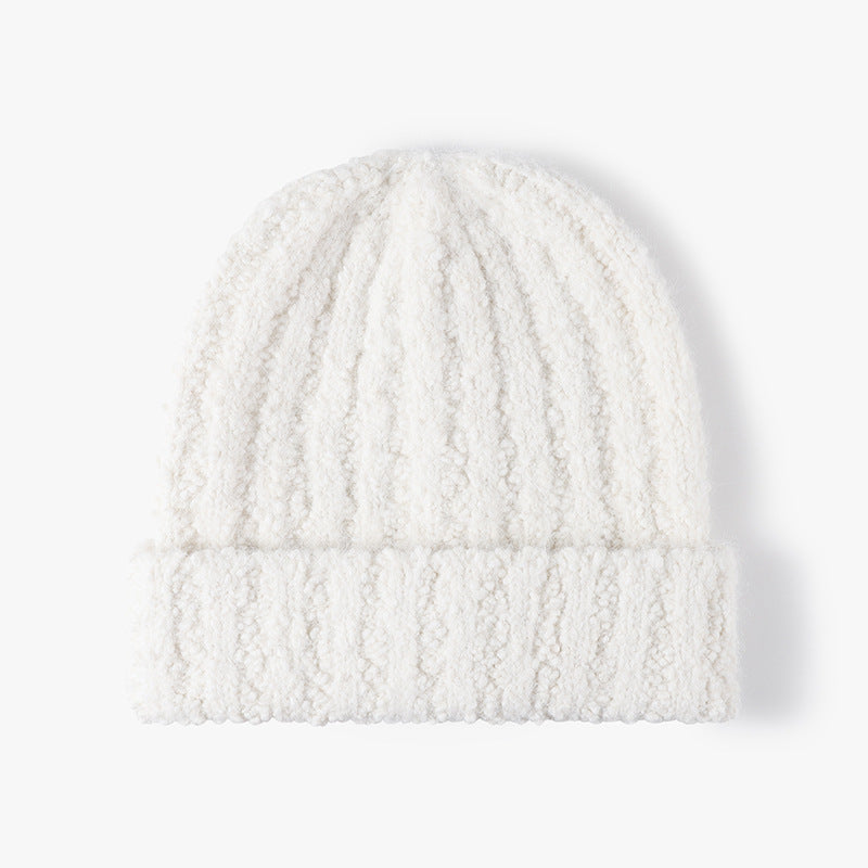 Simple Ribbed Knit Hat Padded Beanie