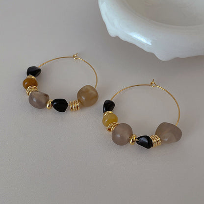 Simple Vintage Irregular Stone Metal Hoop Earrings