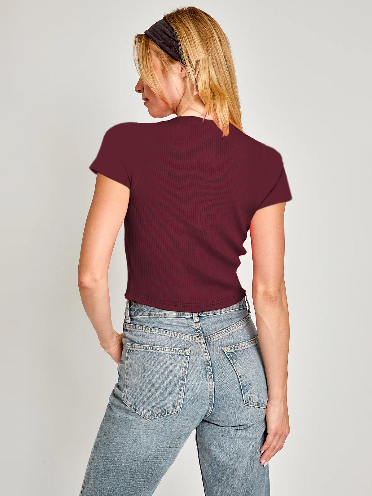Crew Neck Hollow Out Bow Short Top