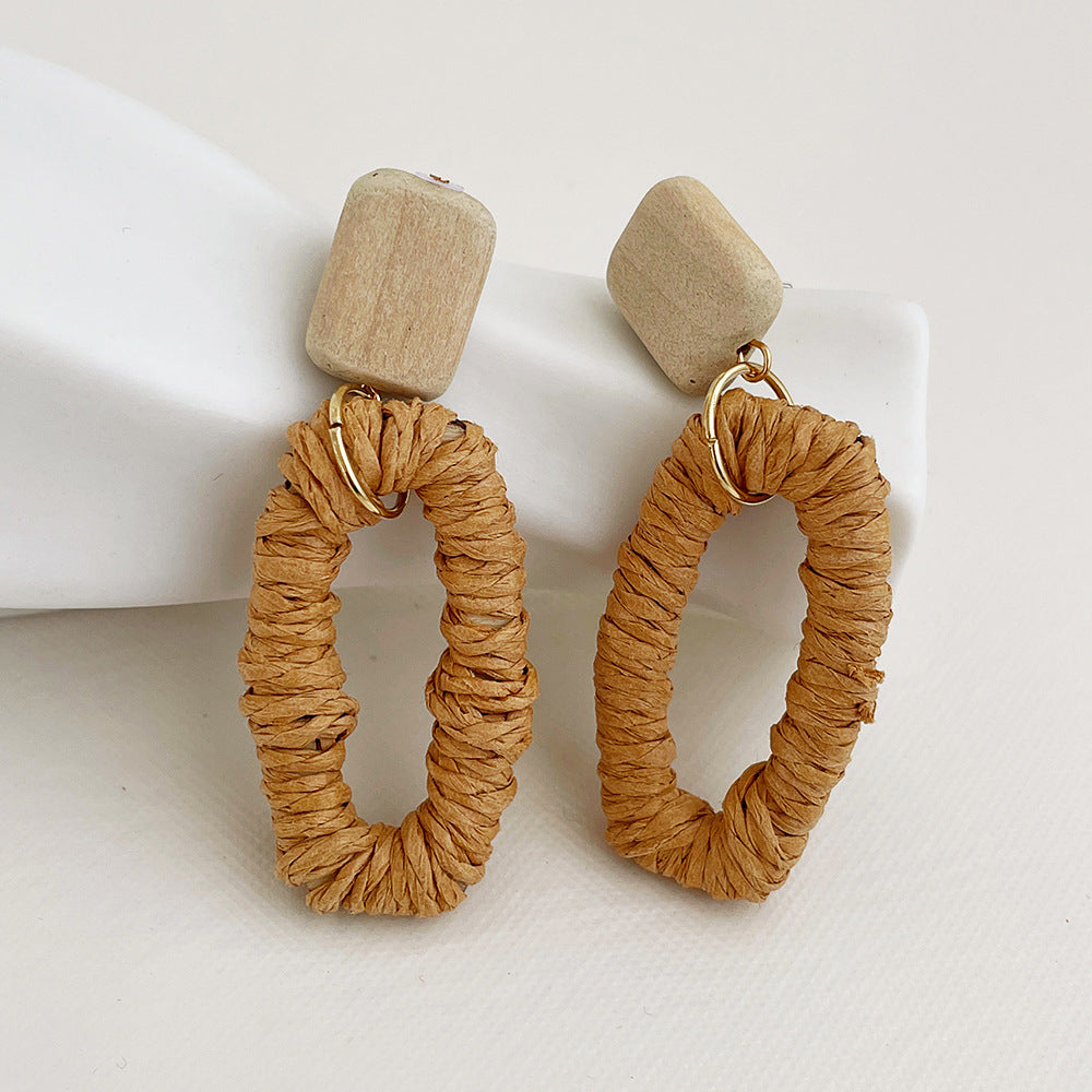 Vintage Elegant Wooden Rattan Earrings