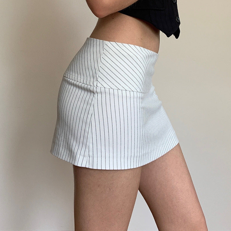 Striped Hip Wrap Slim Mini Skirt
