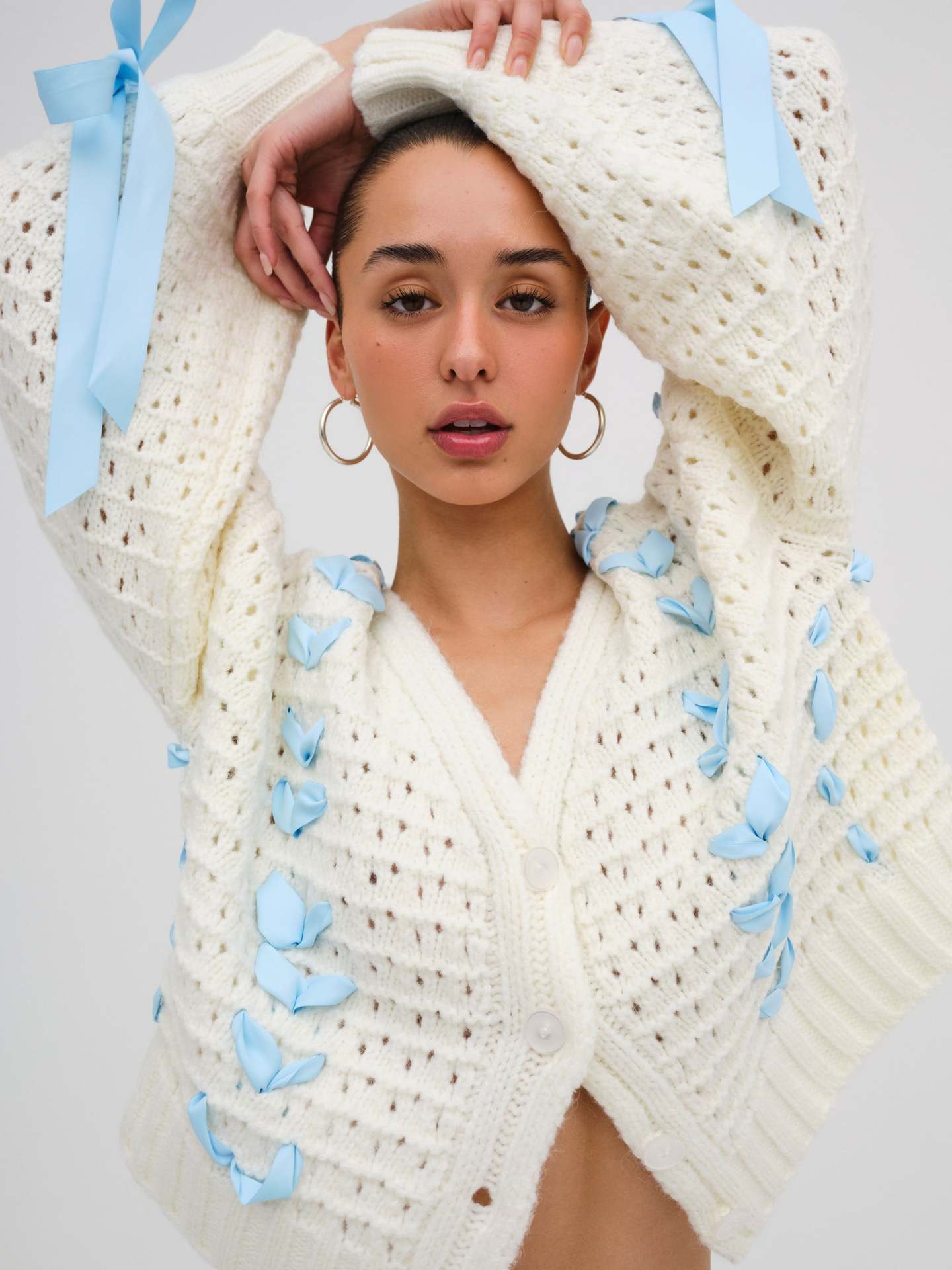 V-Neck String Tie Hollow Out Loose Cardigan