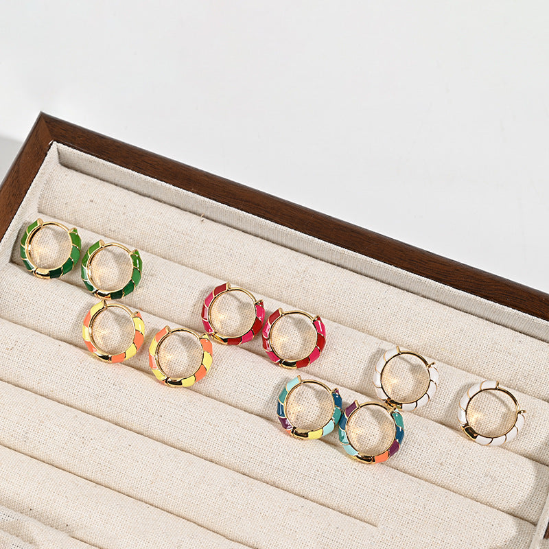 Colorful Enamel Bamboo Hoop Earrings