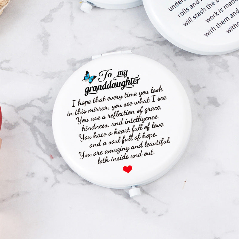 White Letter Mini Portable Makeup Mirror