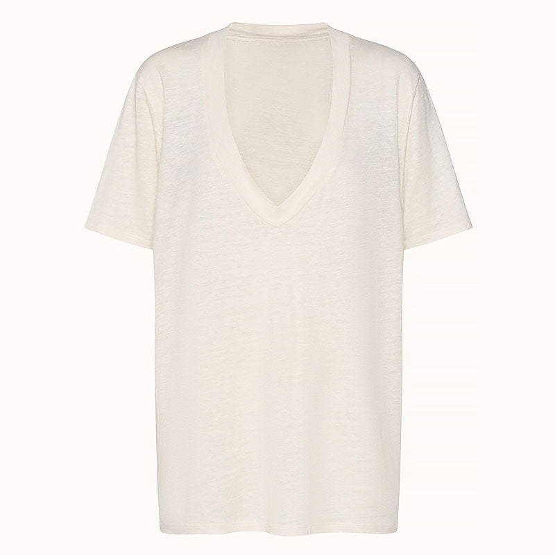 Solid Color Deep V-Neck Loose T-Shirt