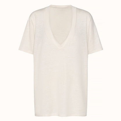 Solid Color Deep V-Neck Loose T-Shirt