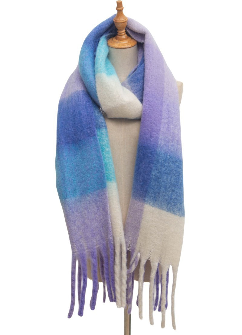 Contrast Color Plaid Tassel Scarves