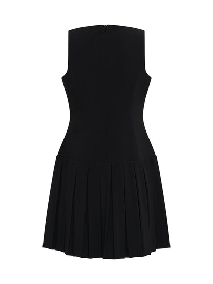 Simple Pleated Solid Color Mini Dress