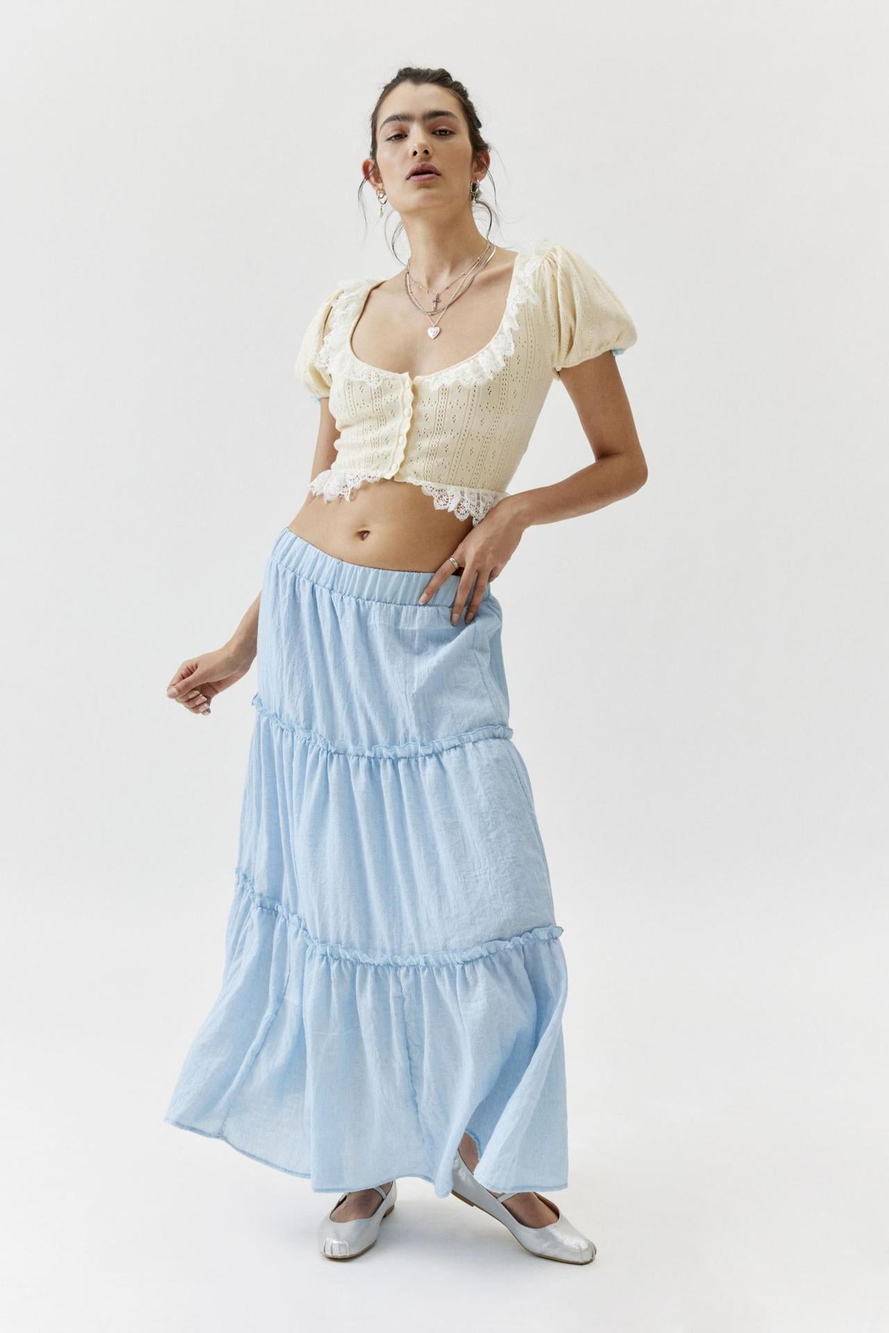 Chic Splice Pleated Lace Maxi Skirt