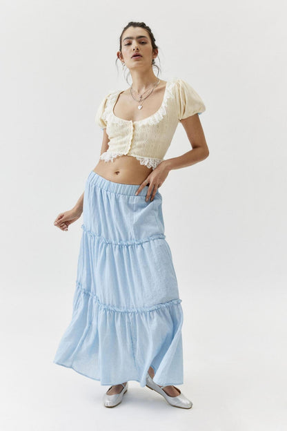Chic Splice Pleated Lace Maxi Skirt