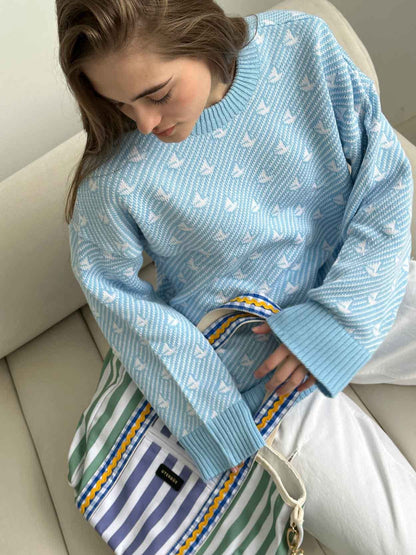 Print Contrast Color Loose Sweater
