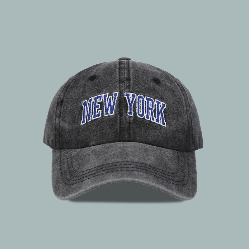 Washed Letter Embroidered Cotton Baseball Cap