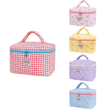 Sweet Color Block Plaid Bow Make Up Bag
