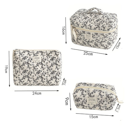 Flower Print Color Block Portable'Make Up Bag