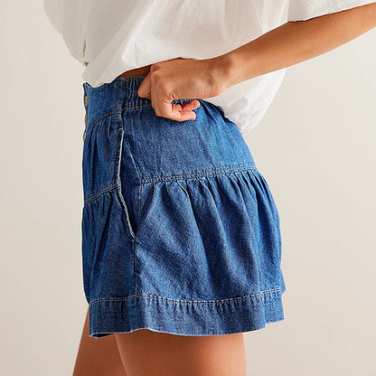 Ruffle Buttons Casual High Waist Denim Shorts