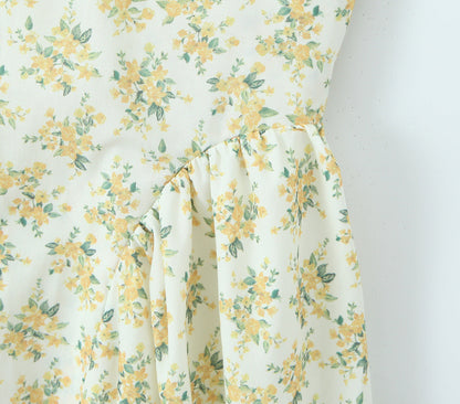 Vintage Floral Halter V-Neck Maxi Dress