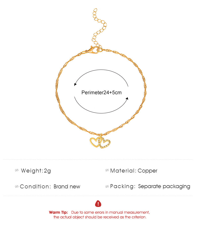 Rhinestone Heart Sparkling Anklet