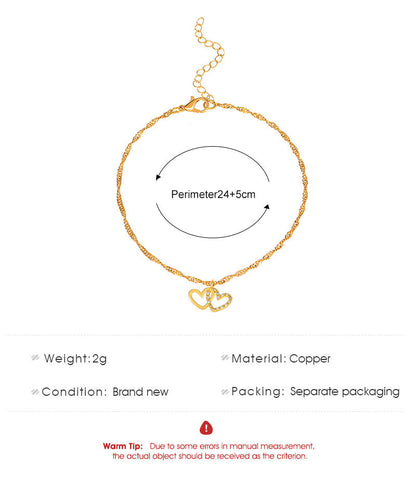 Rhinestone Heart Sparkling Anklet