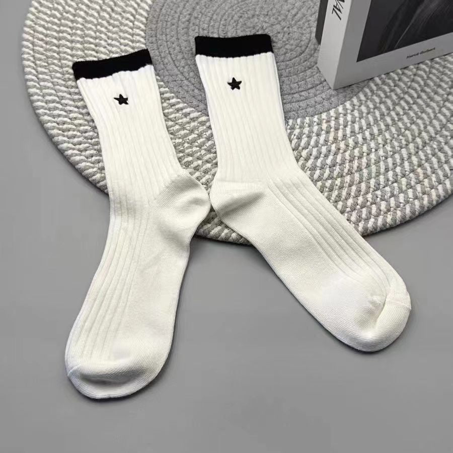 Star Embroidered Color Block Socks