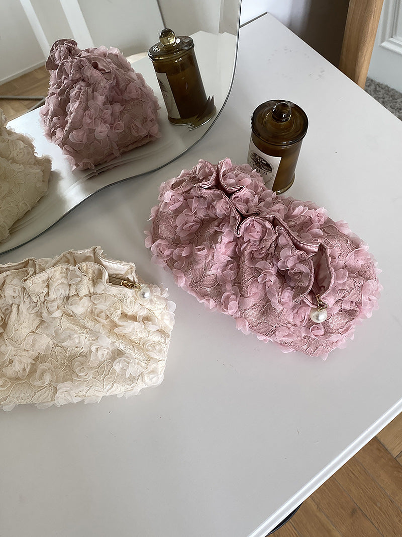 Flower Lace Pearl Cosmetic Bag