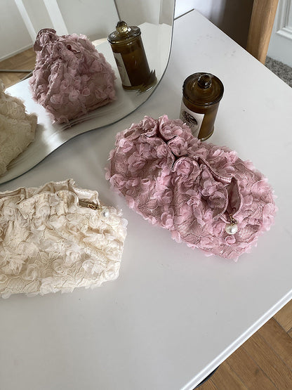 Flower Lace Pearl Cosmetic Bag