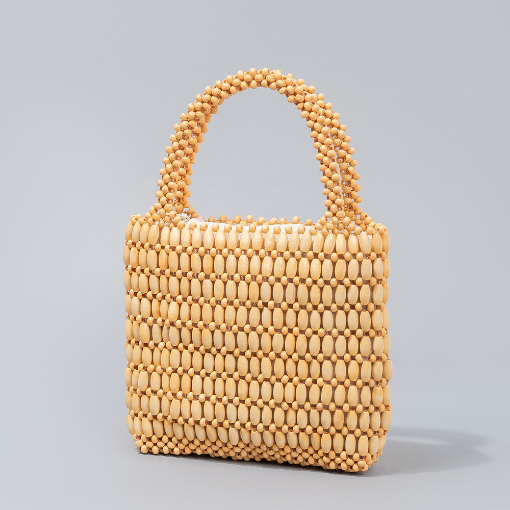 Handmade Wooden Bead Woven Handbags