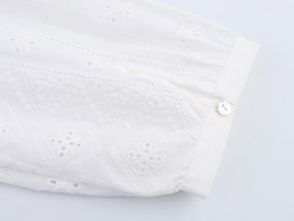Trendy Embroidered Hollow Out Solid Color Top