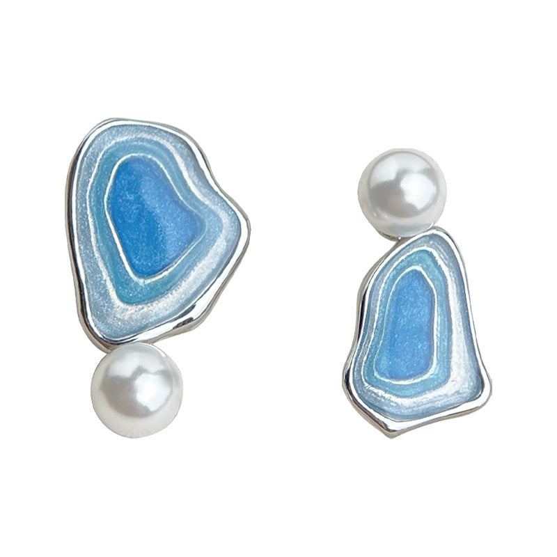 Irregular Blue Pearl Stud Earrings